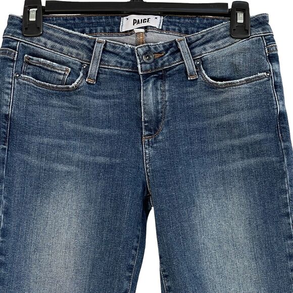 Paige SZ 27 Verdugo Crop Jeans Low-Rise Stretch 5-Pocket Whiskered Zip-Fly Blue - Picture 2 of 12